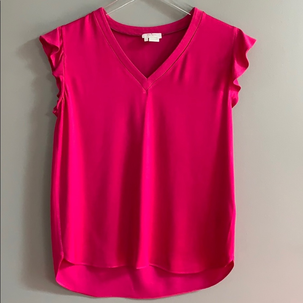 Kate Spade Pink V Neck Ruffle Blouse Small